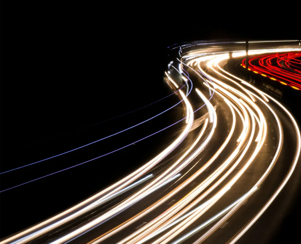 Light trails on a night road